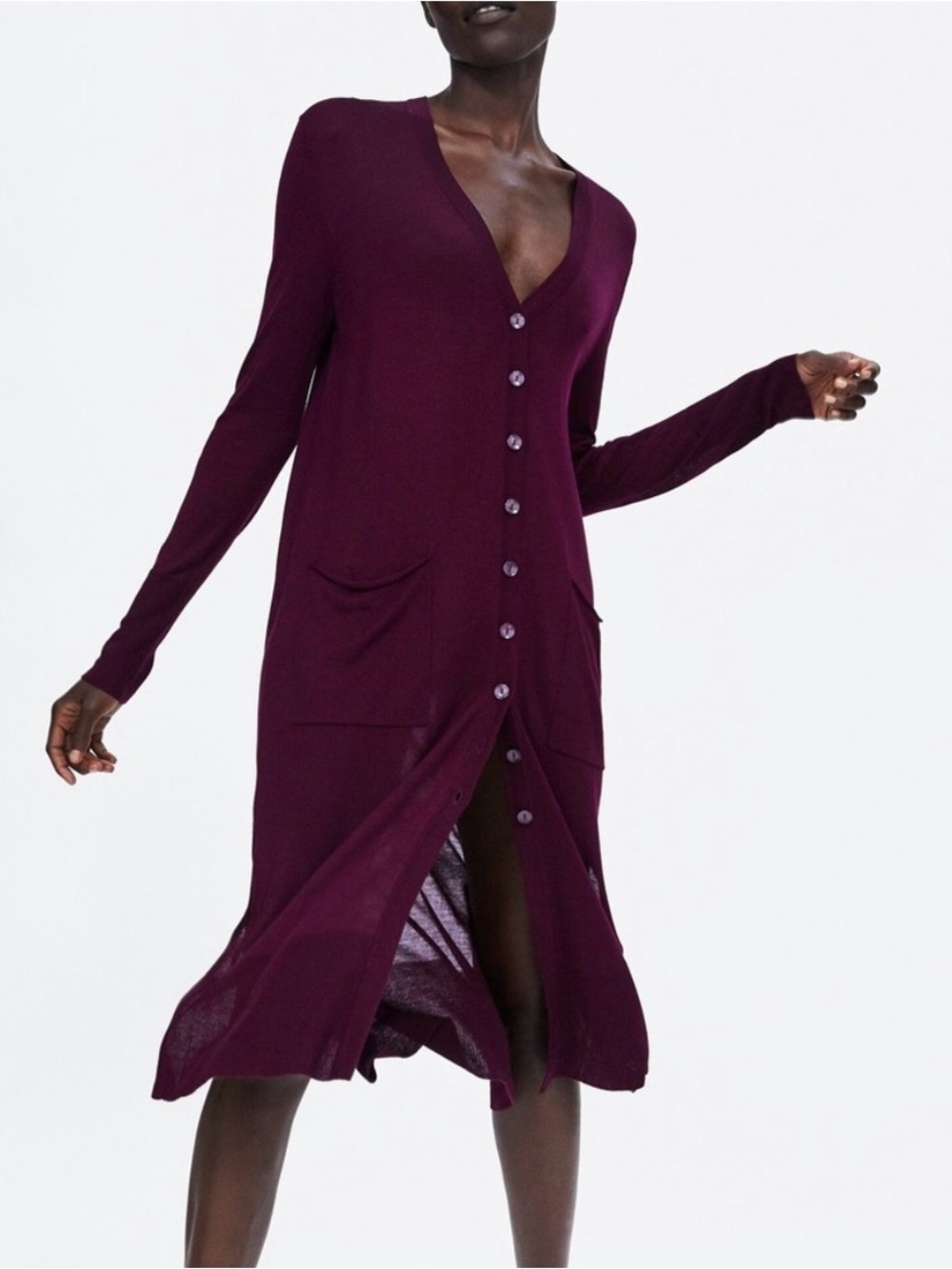 Zara burgundy longline knit cardigan duster sweater